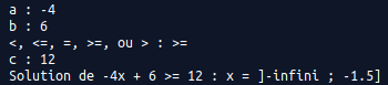 Exercice de résolution d’une (in)équation du premier degré avec une interface texte